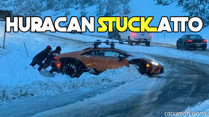 Il conducente della Lamborghini Huracan Sterrato rimane bloccato nella neve e non è bello | Carscoops